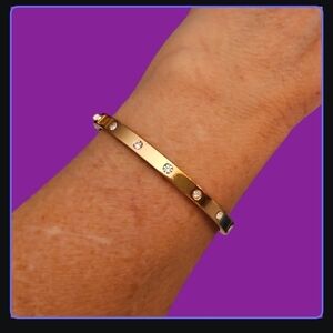 Kate SPADE Rose Goldtone Rhinestone Clamp Bangle Moto Bracelet